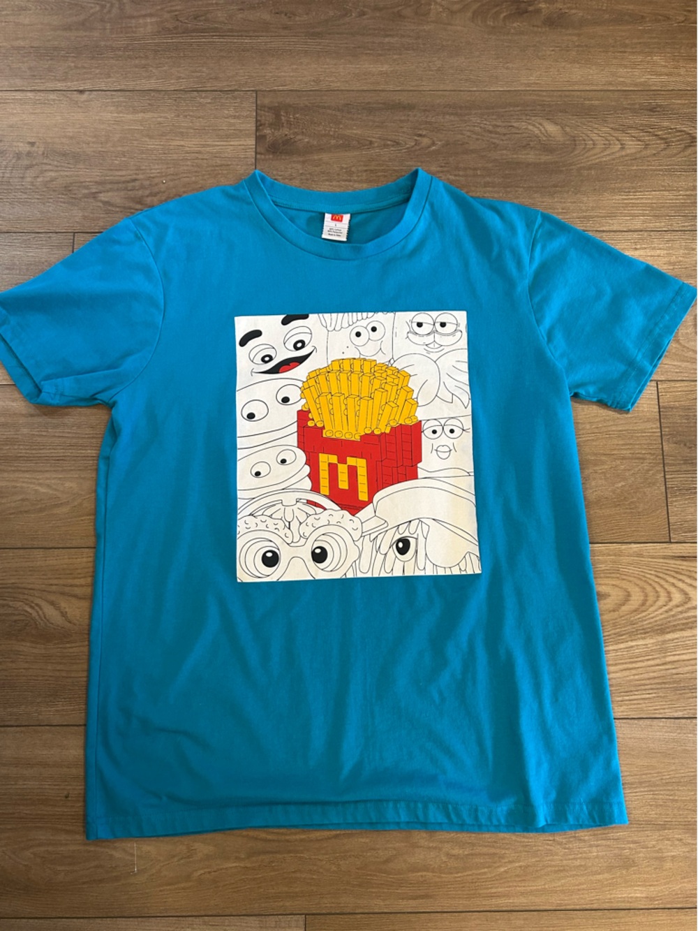 McDonald’s Lego-style Fries Graphic T-Shirt Blue Short Sleeve Tee Size L Unisex